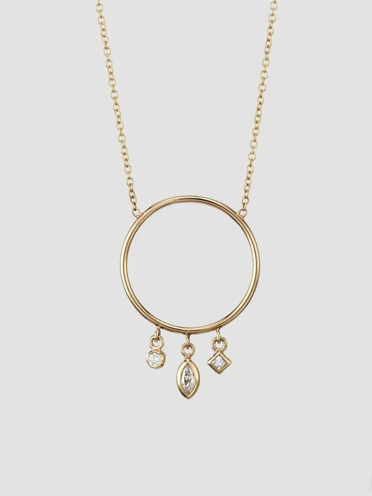 14K Yellow Gold & Diamond Charm Circle Pendant Necklace