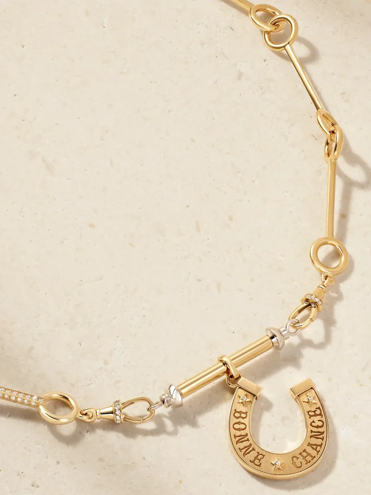 Small Bonne Chance 18-karat yellow and white gold diamond necklace