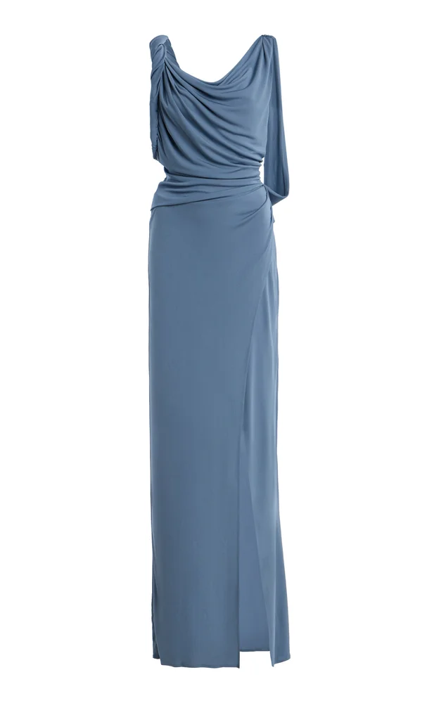 Olenna Twist Crepe Low-Back Gown