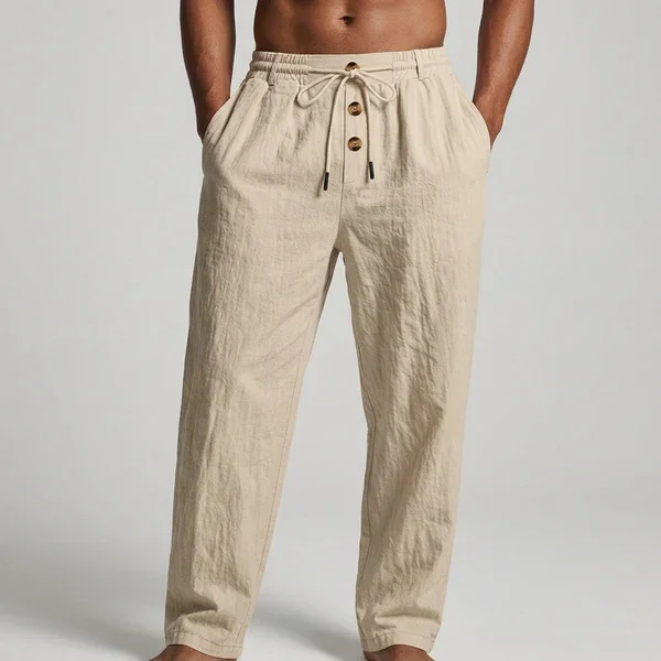 Mens Linen Wide-Leg Drawstring Pants