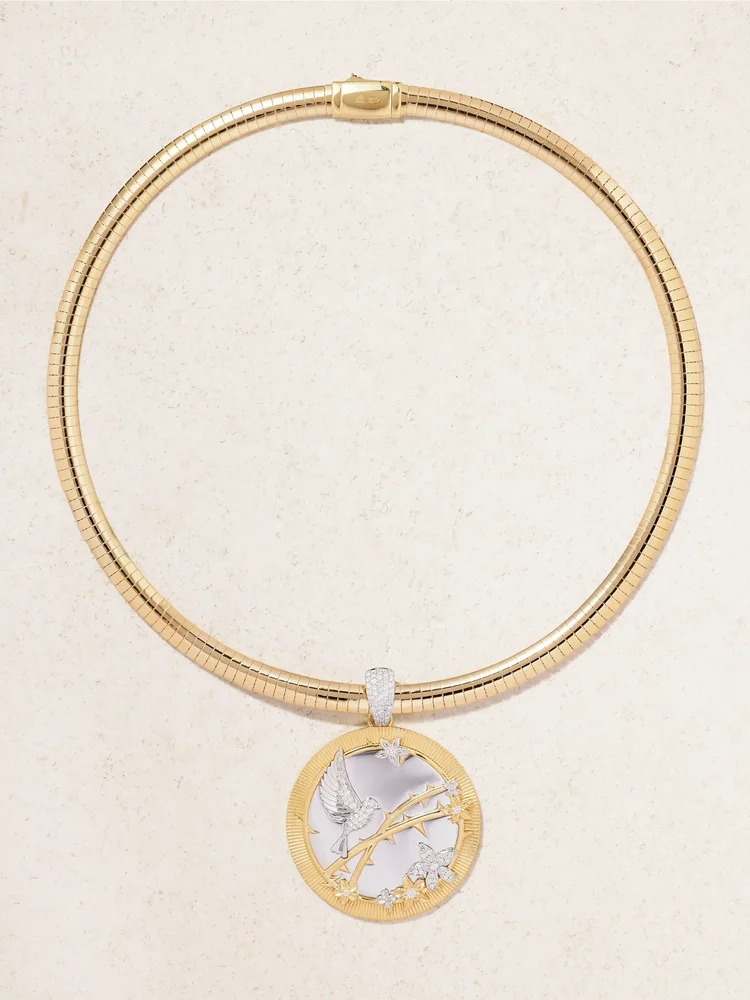 Resilience Sleek 18-karat white and yellow gold diamond necklace
