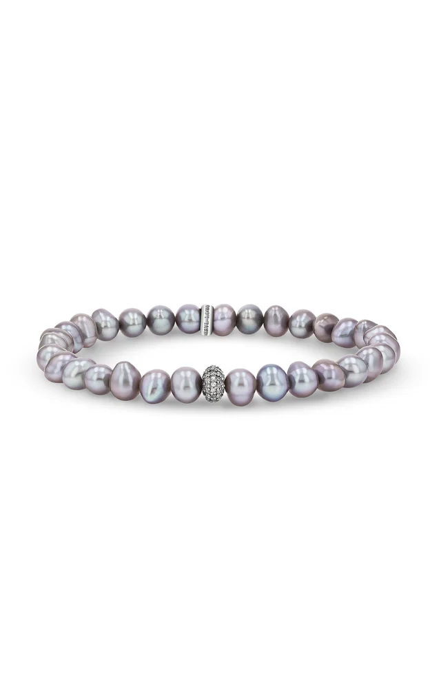 Sterling Silver Pearl And Diamond Bracelet