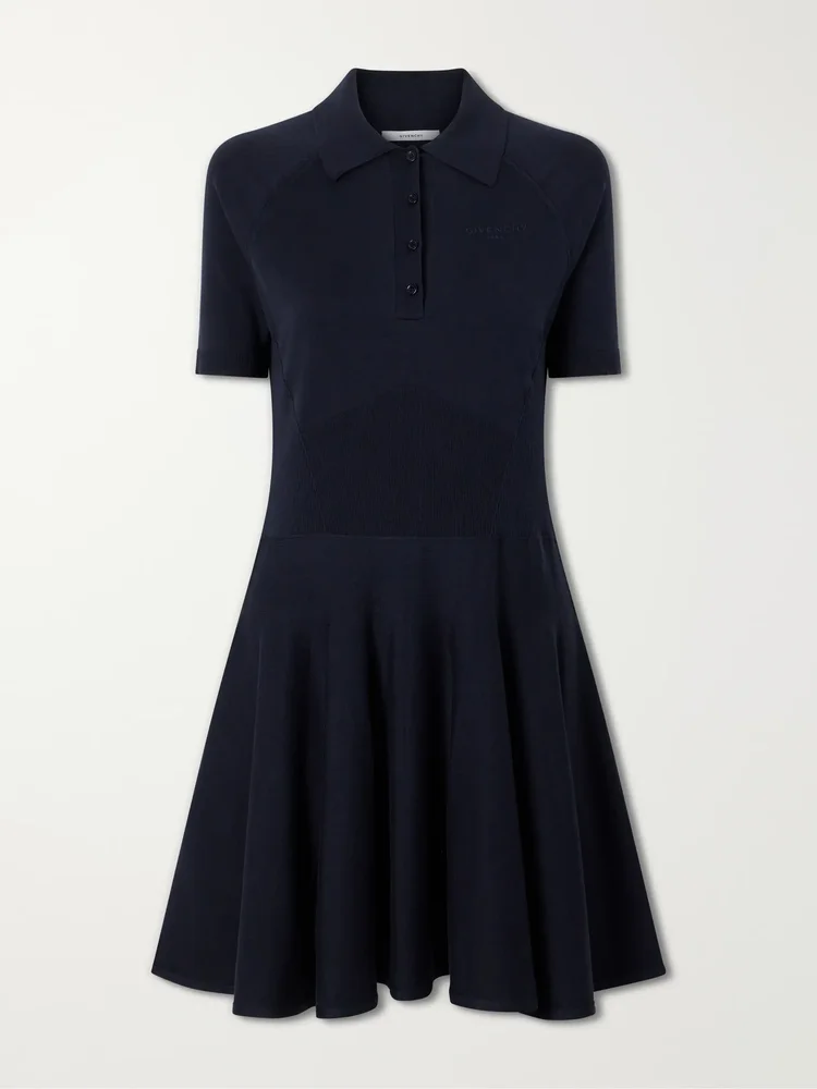 Ribbed cotton-blend polo dress