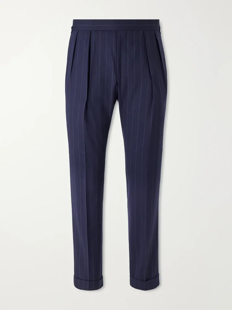 Straight-Leg Pleated Pinstriped Wool-Blend Suit Trousers