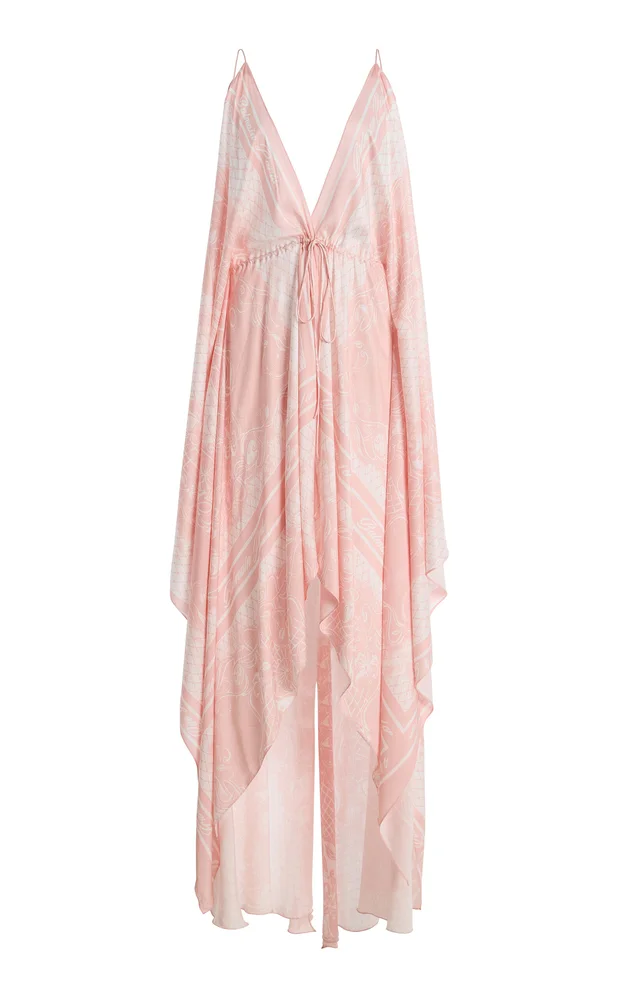 Open-Shoulder Foulard-Print Dress