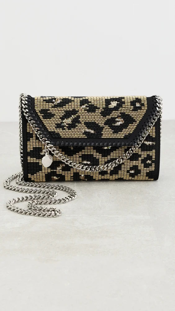 Falabella Leopard Beaded Wallet On Chain