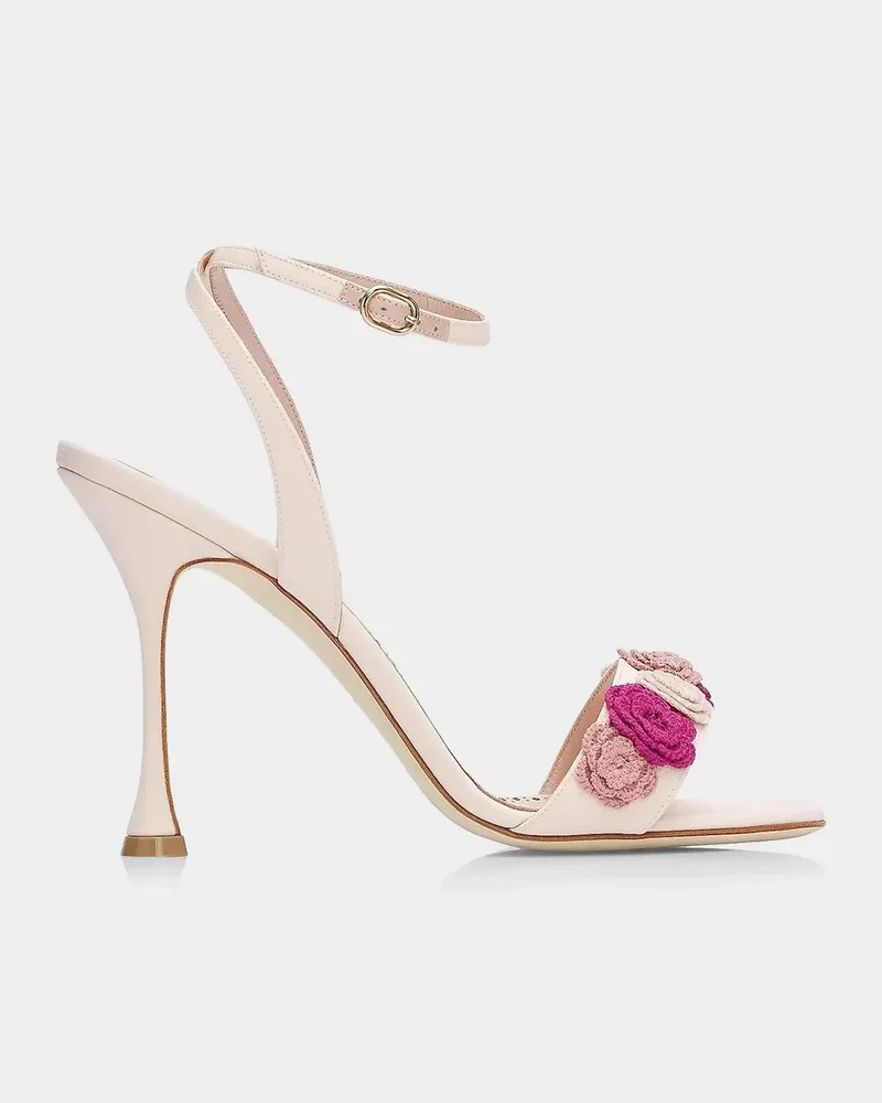 Floral Appliqué Silk Stiletto Sandals