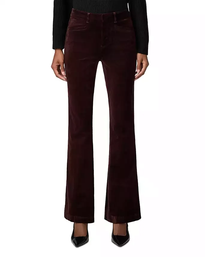 Laurel Canyon High Rise Velvet Bootcut Jeans in Burgundy