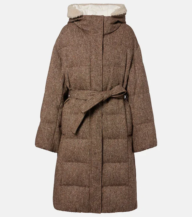 Shearling-trimmed wool-blend down coat