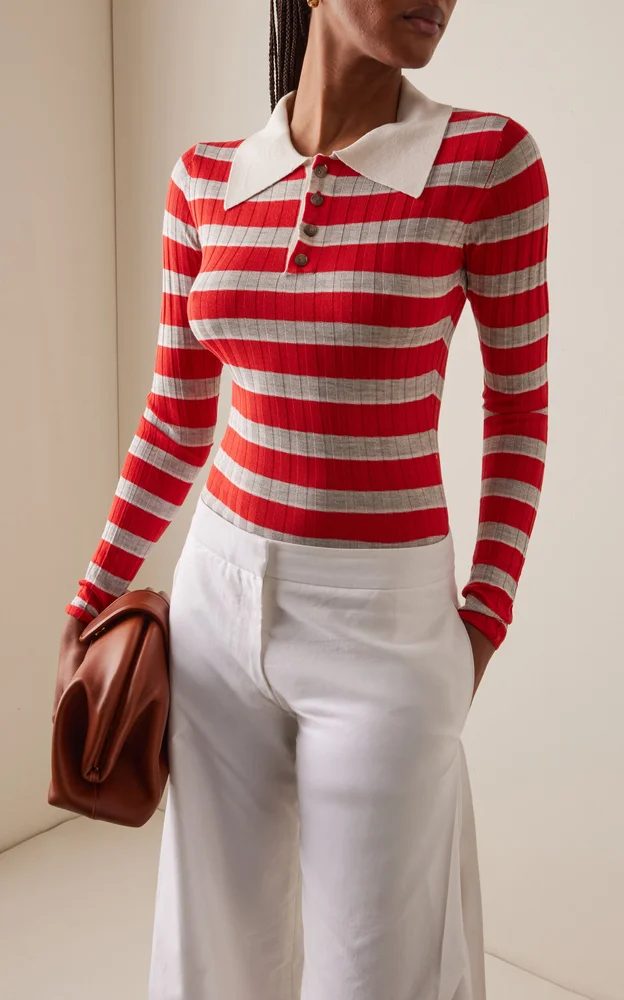 The Joni Striped Silk-Cashmere Polo Top