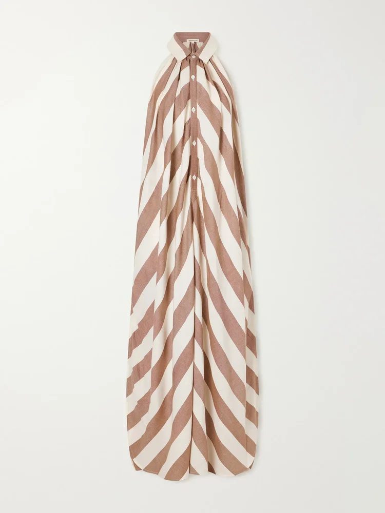 Striped cotton-poplin halterneck maxi dress