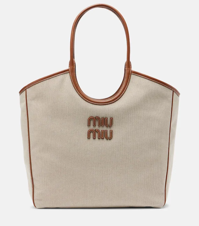 Ivy leather-trimmed canvas shopper