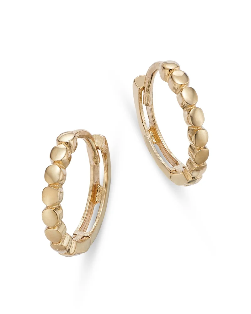 14K Yellow Gold Circle Huggie Hoop Earrings