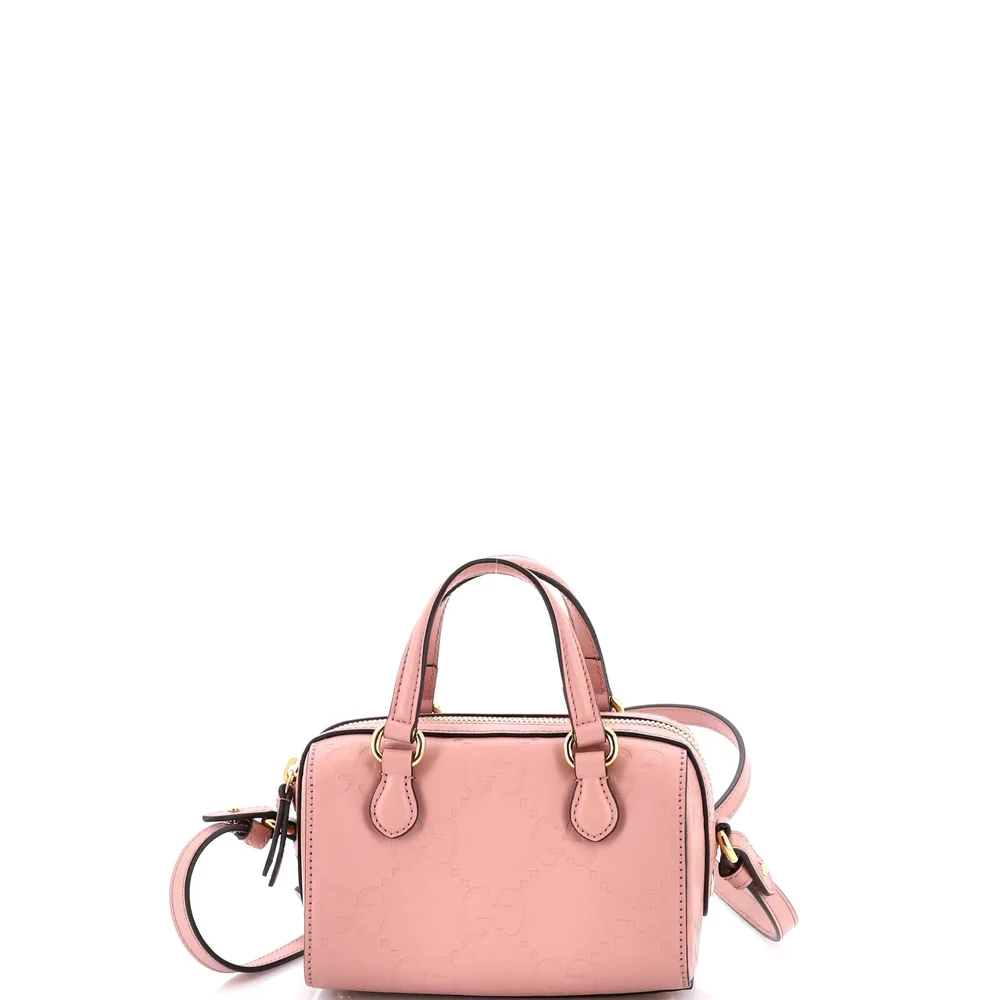 gucci Convertible Boston Bag Jumbo GG Embossed Leather Super Mini
