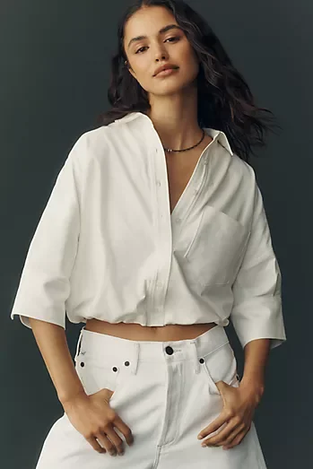 Maeve Mabel Bubble-Hem Oxford Shirt
