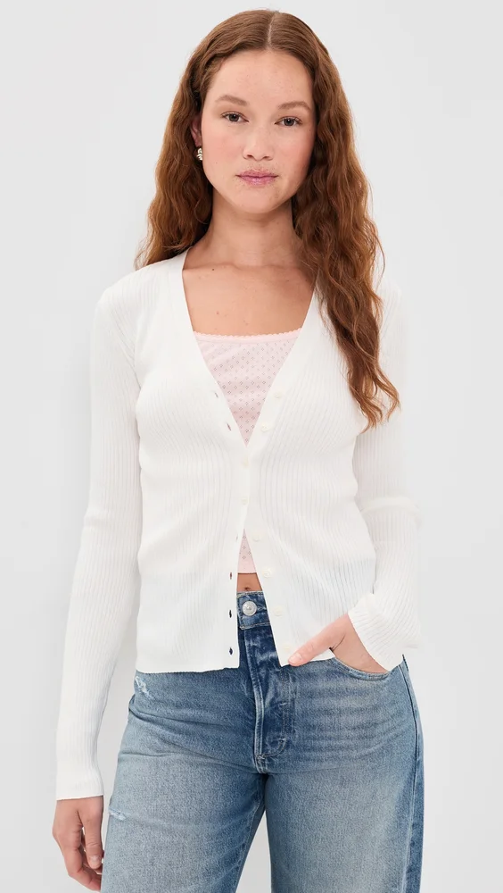 The Ribbed Favorite Cardigan In Cream