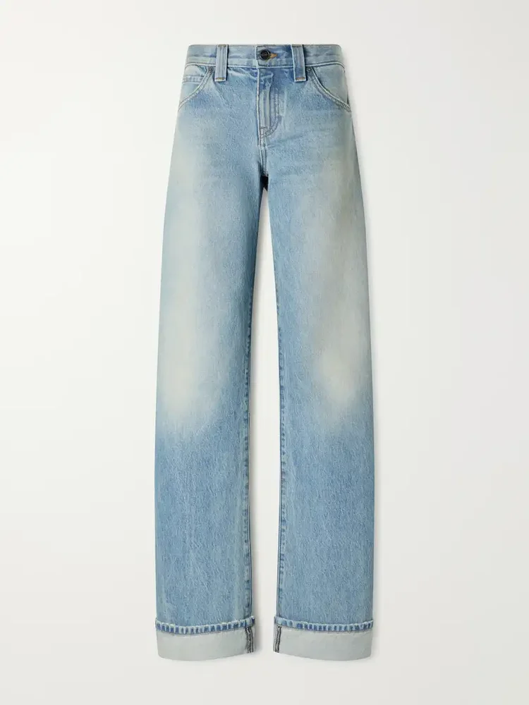 Karo cuffed low-rise wide-leg jeans