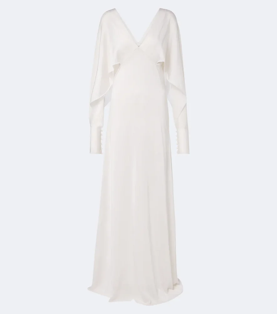Draped caped silk gown