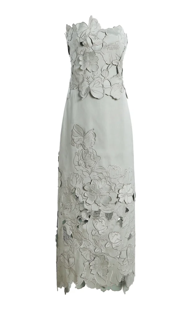Nikola Embroidered Floral-Cut Satin Midi Dress