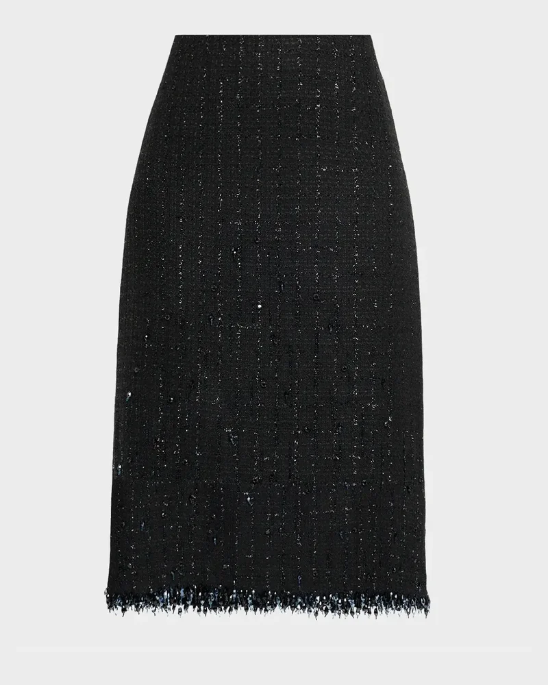 Alma Beaded Fringe Tweed Midi Skirt