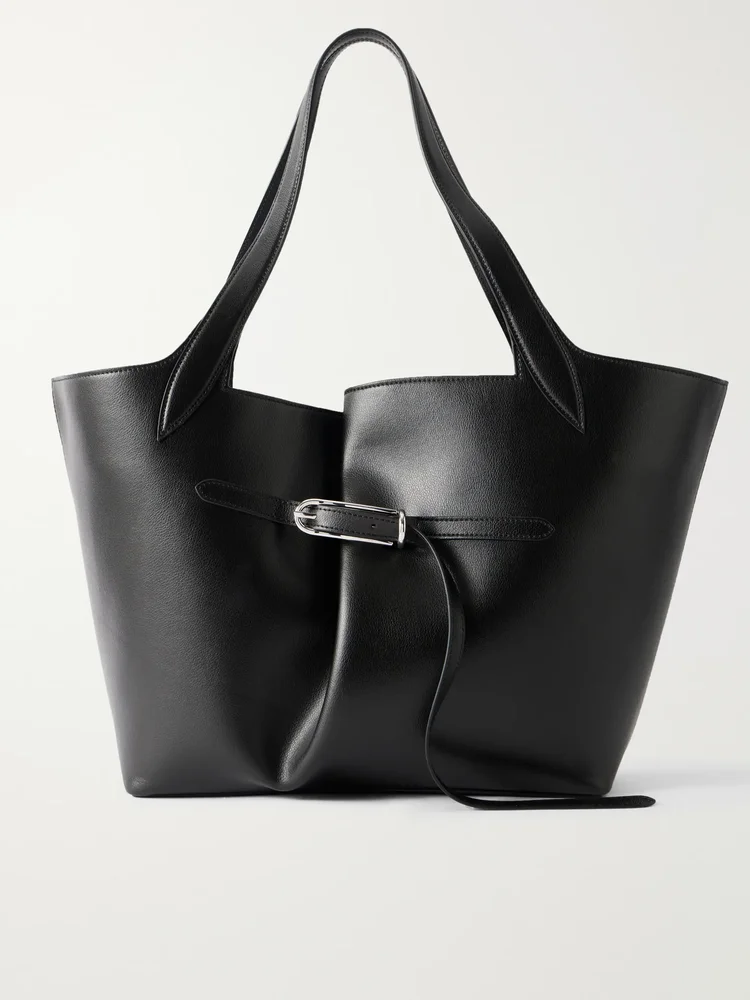 Belted leather tote