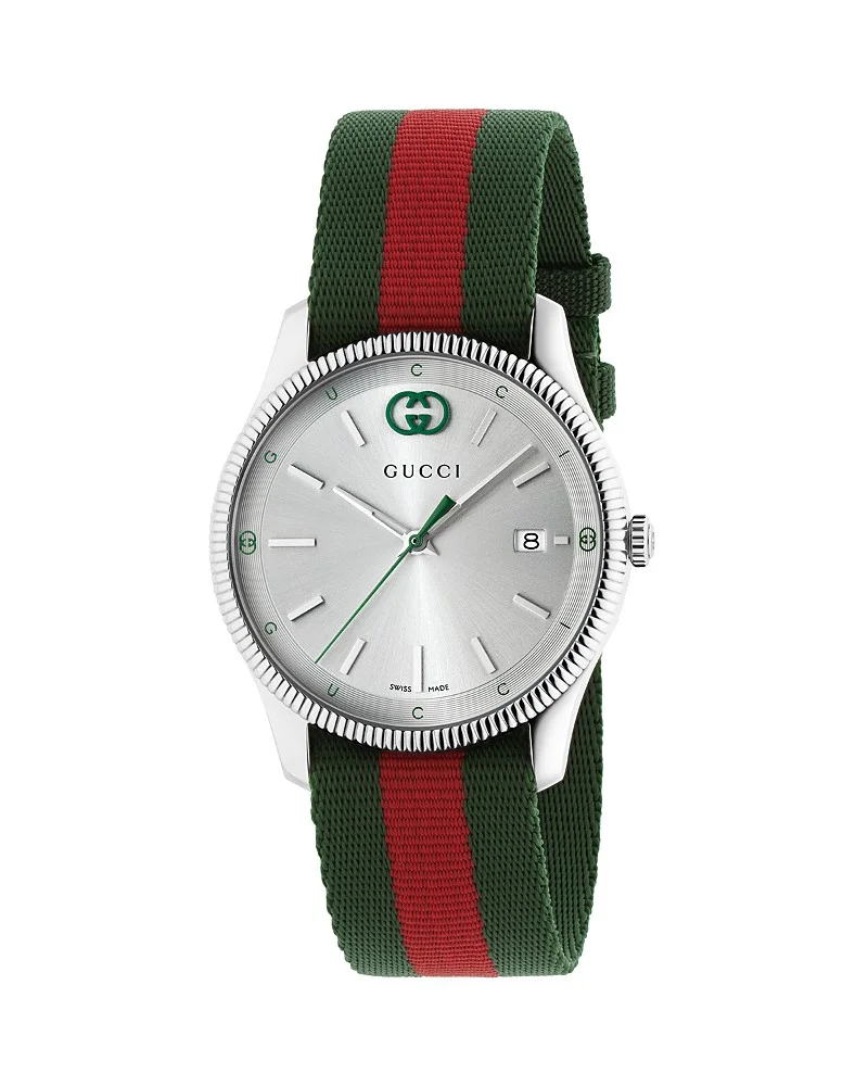 G-Timeless Watch, 38mm (green and red web strap)