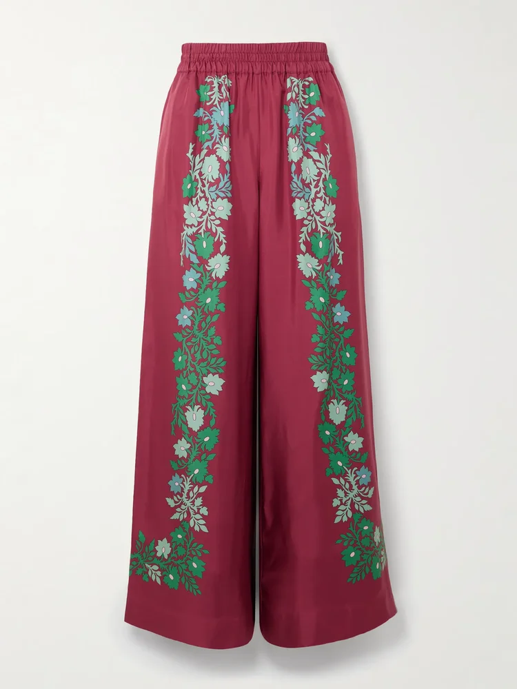 Palazzo printed silk wide-leg pants