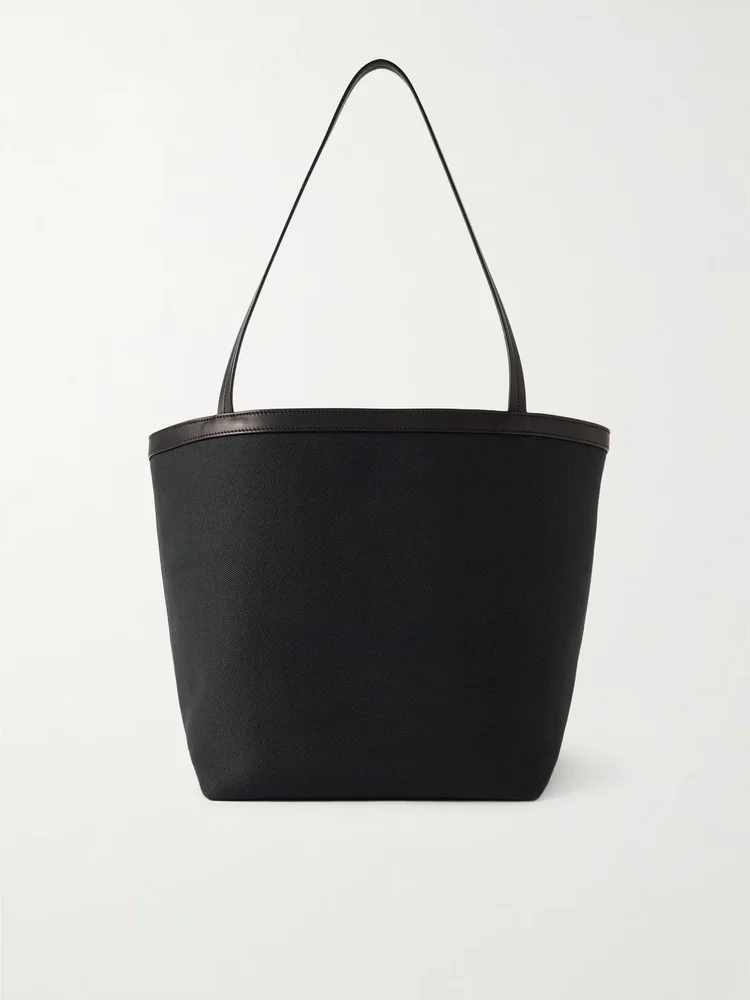 Park reversible leather-trimmed twill tote