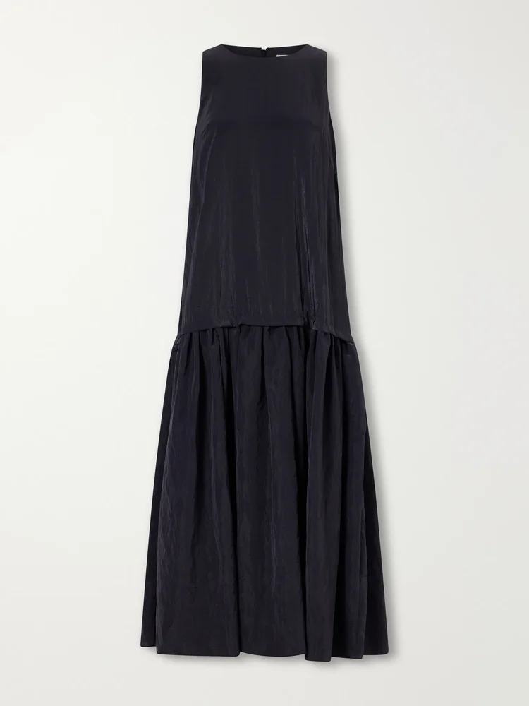 Cornelia pleated crinkled shell midi dress