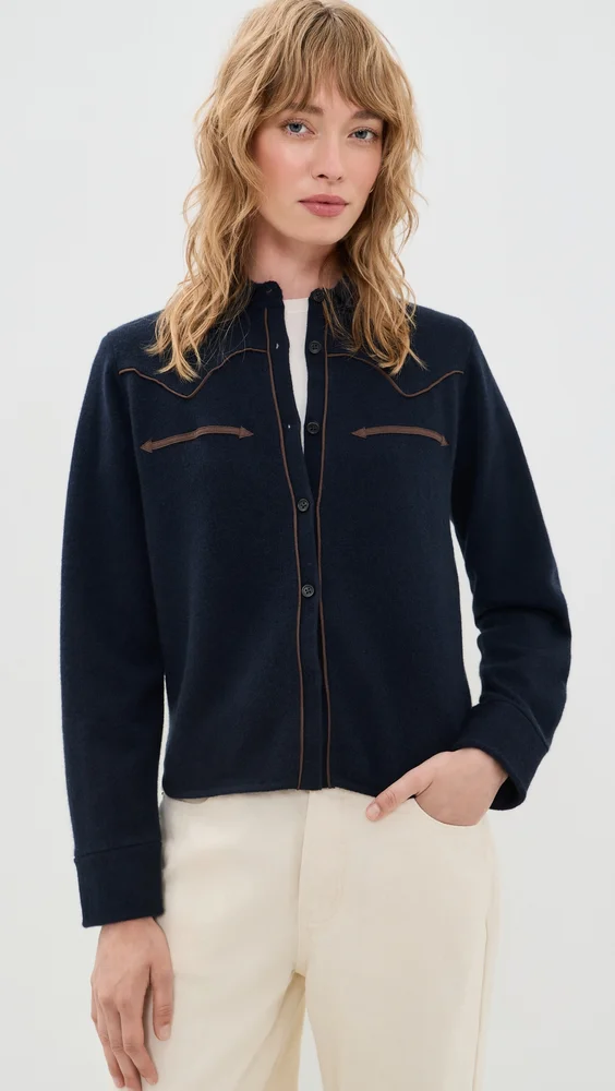 Cropped Western Cashmere Button Down Shirt