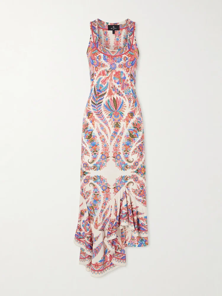 Cut-out paisley-print satin-jersey midi dress
