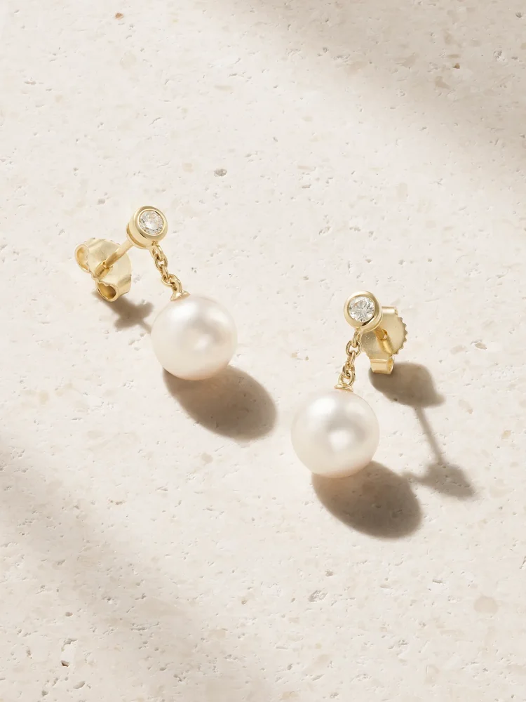 18-karat gold, pearl and diamond earrings