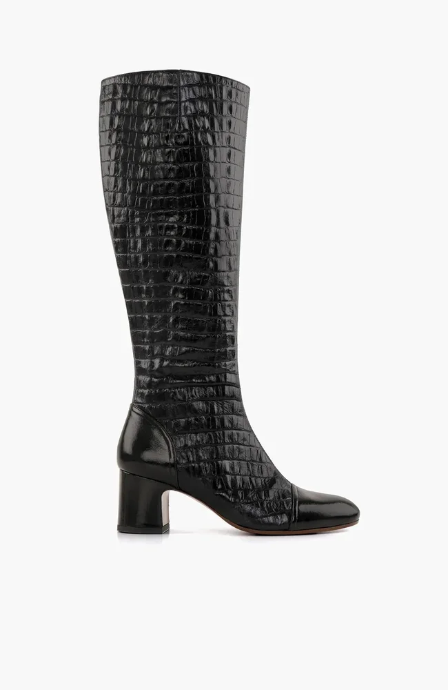 Nishawa Crocodile-Embossed Patent Leather High Boots