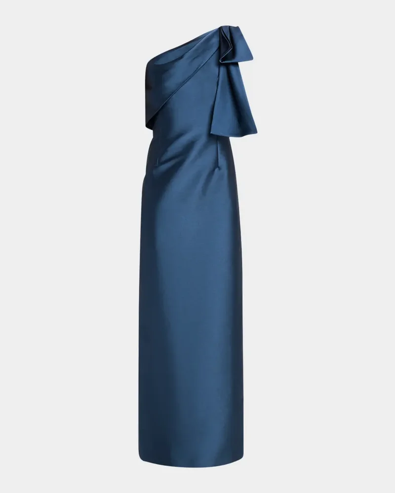Bonne One-Shoulder Bow Column Gown