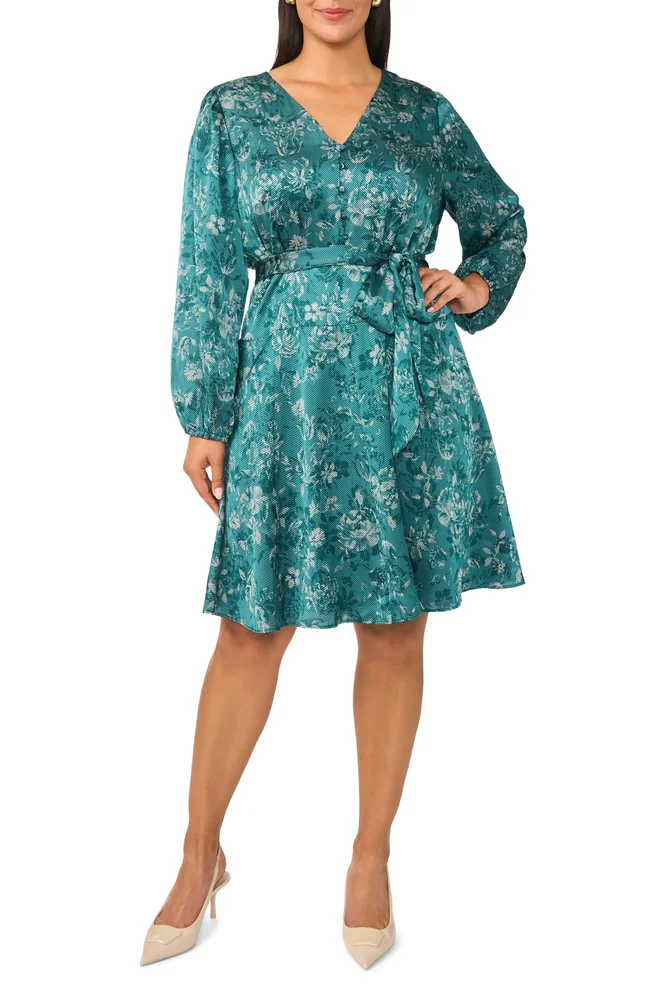 Long Sleeve Floral Print Fit & Flare Dress