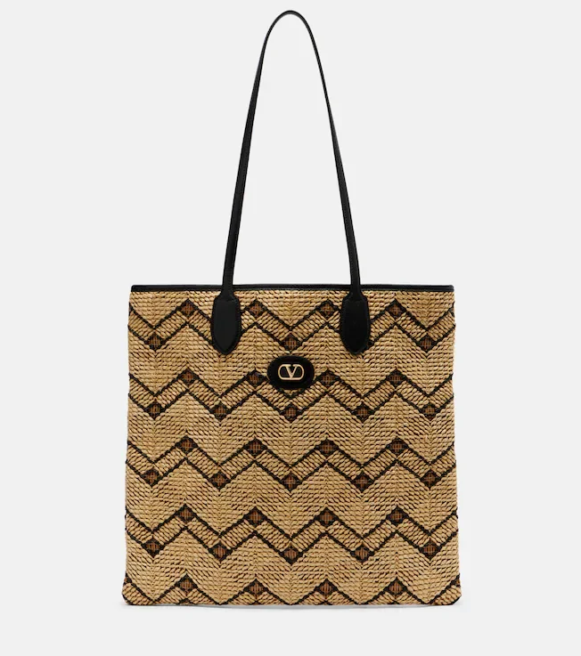 VLogo N/S Medium raffia tote bag