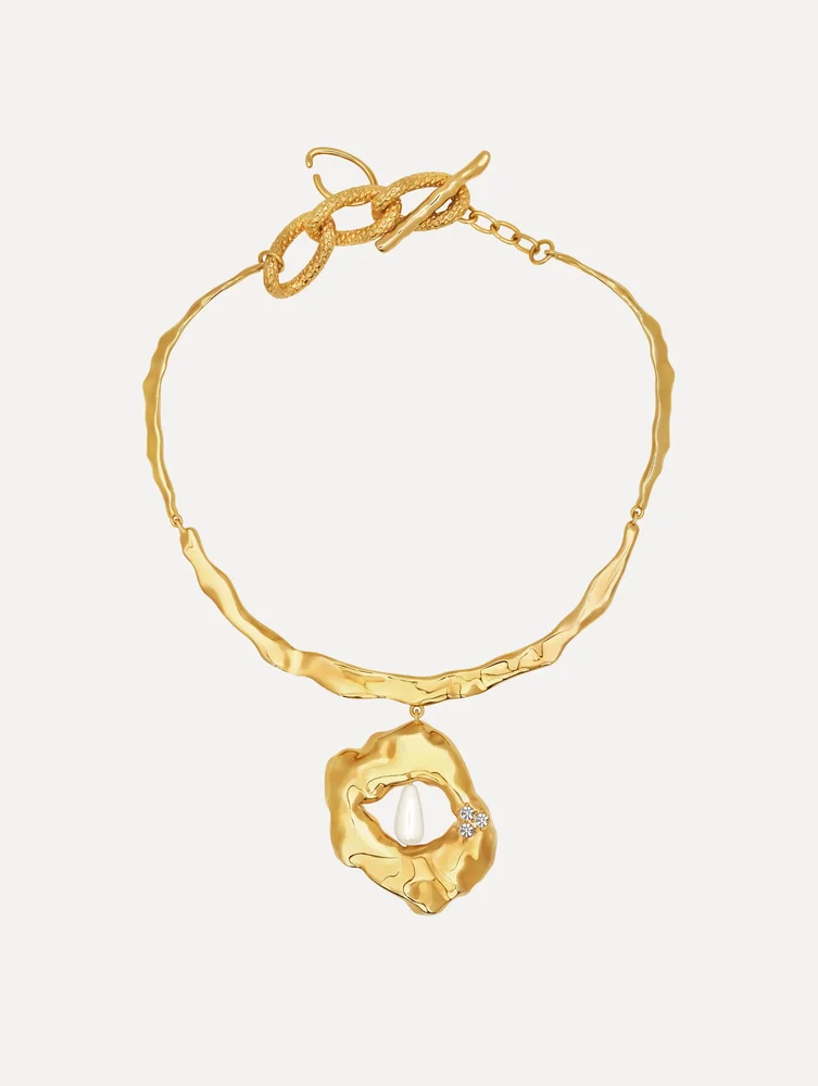 Hammered Pearl Pendant Necklace