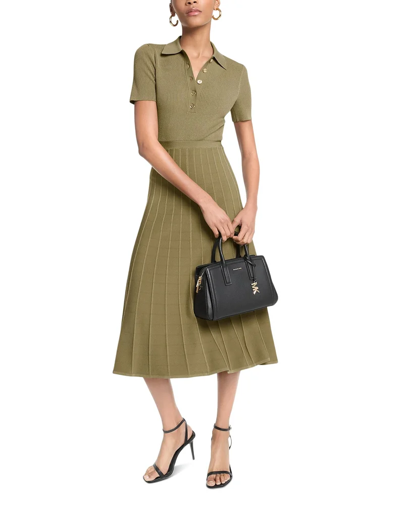 Green Dress - Fit & Flare Polo Midi Dress