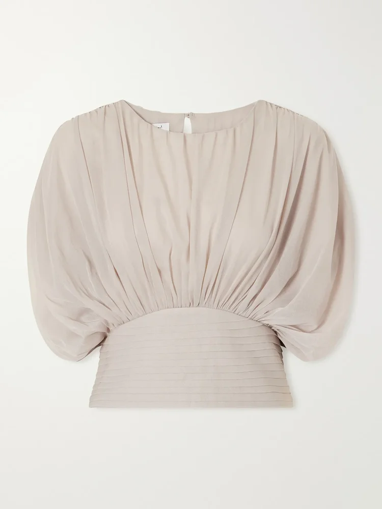 Draped ruched jersey blouse