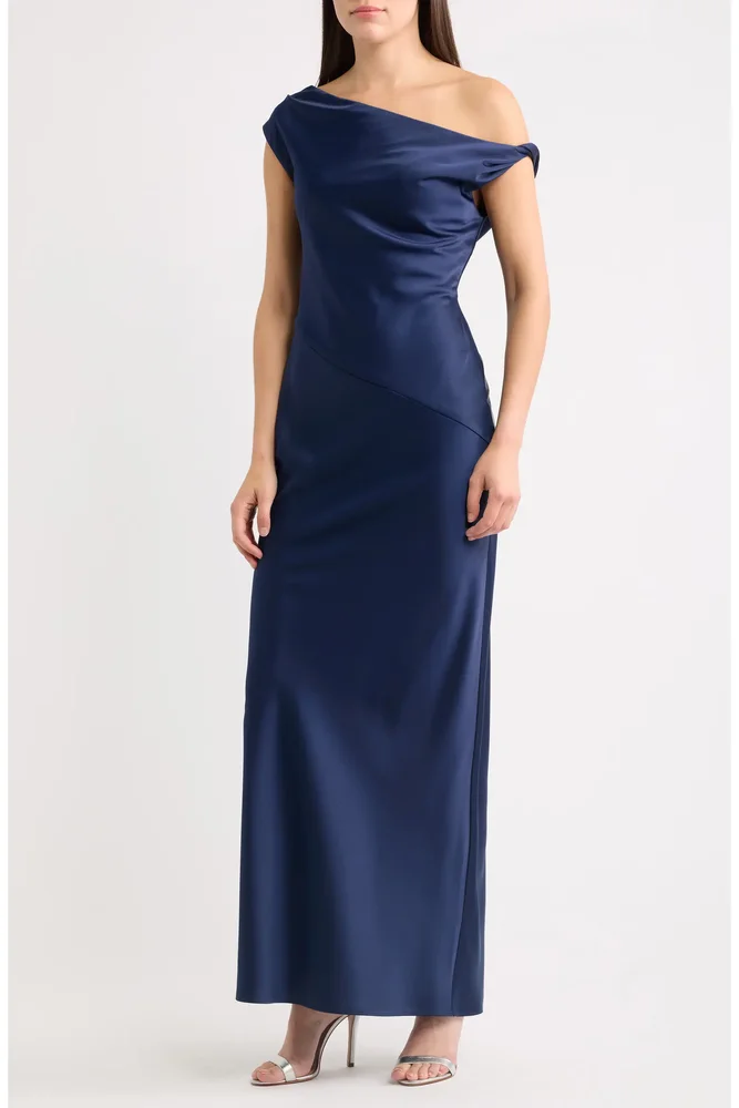 Colleen One-Shoulder Drape Satin Gown