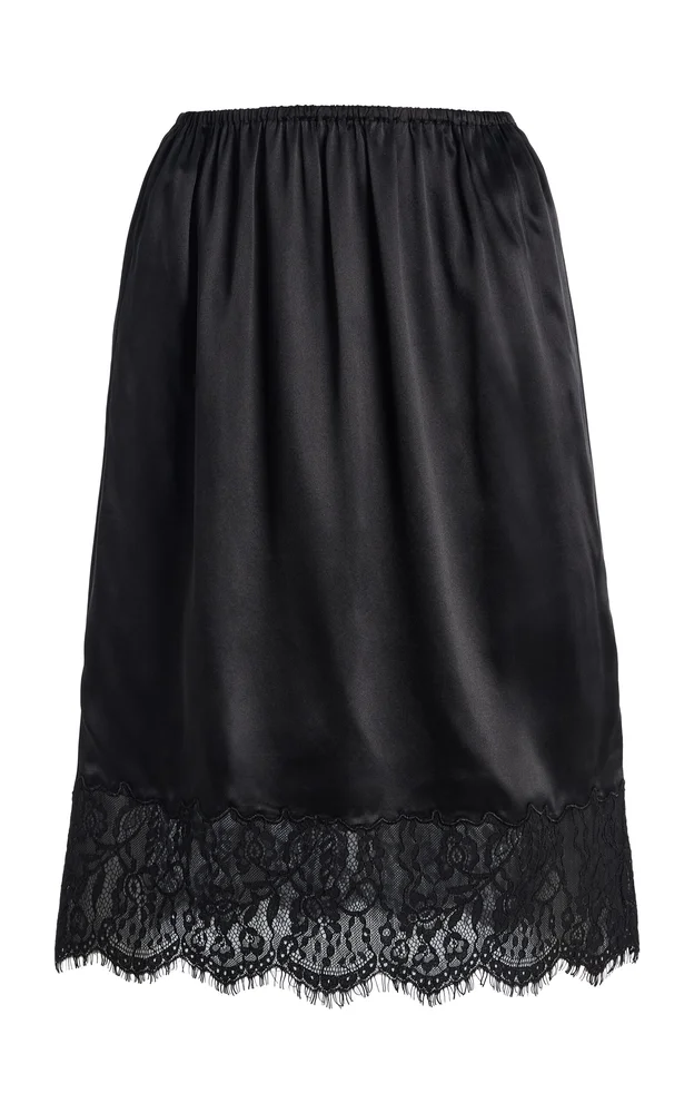 Silk Lace-Trim Slip Skirt
