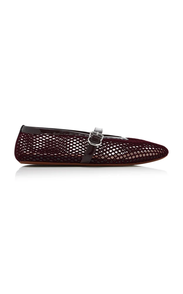 Velvet-Effect Fishnet Ballet Flats