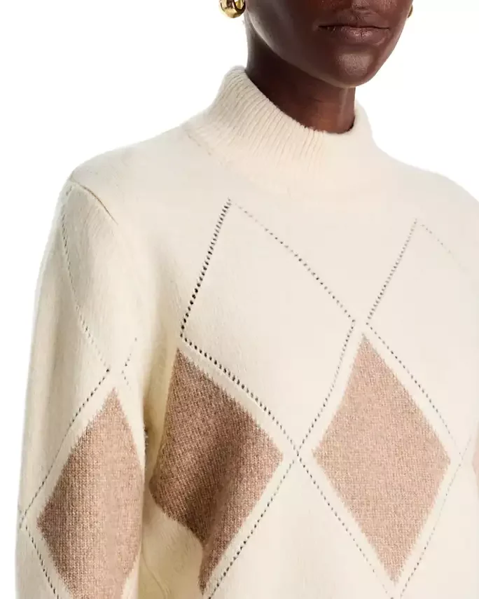 Mock Neck Pointelle Argyle Sweater