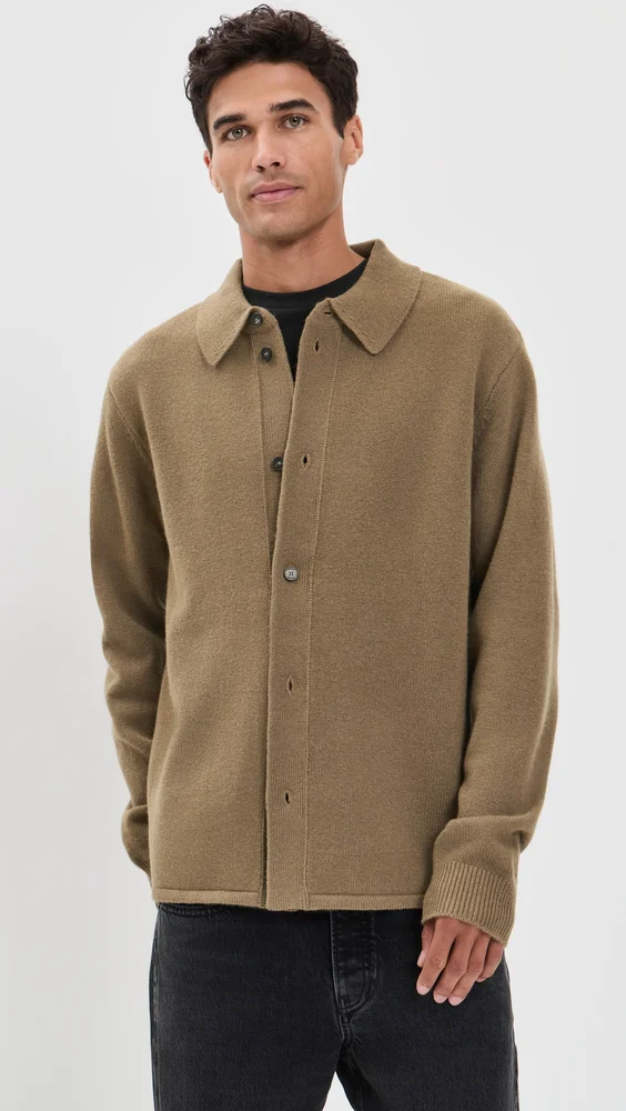 Boiled Wool Shirt Sweater (Brown Olive)