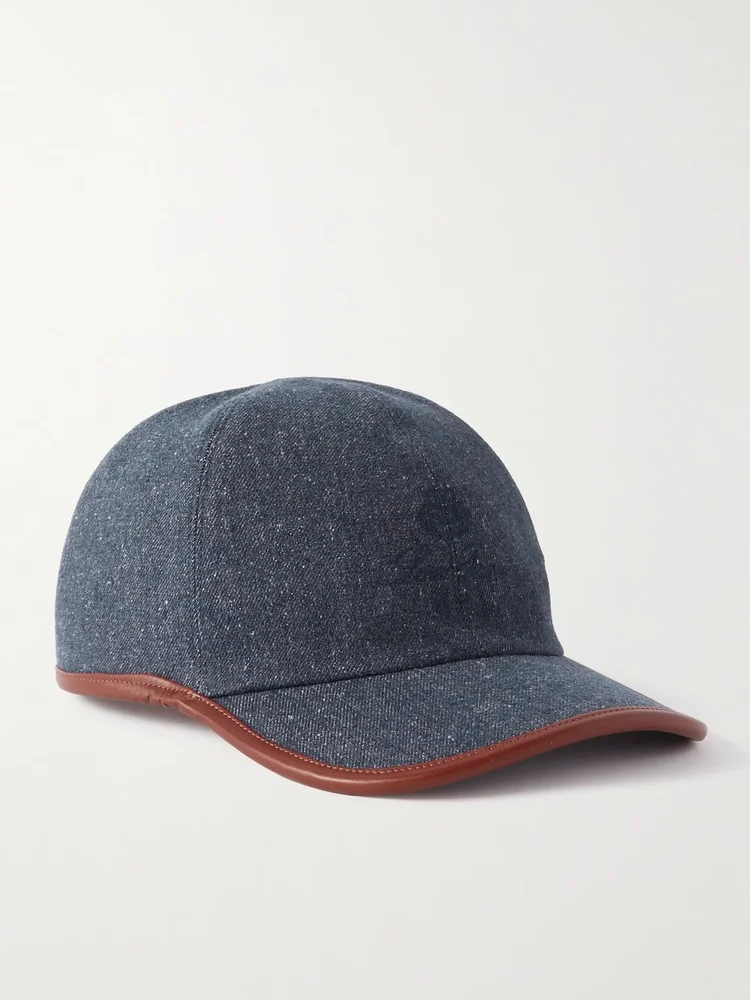 Leather-Trimmed Logo-Embroidered Denim Baseball Cap