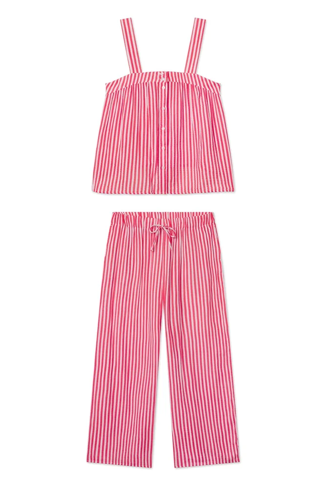 lakepajamas.com Hamptons Pants Set in Bougainvillea Stripe Gauze XXS