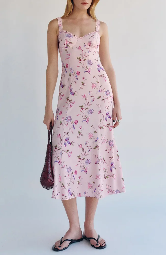 Tully Ditsy Floral Sweetheart Neck Midi Dress