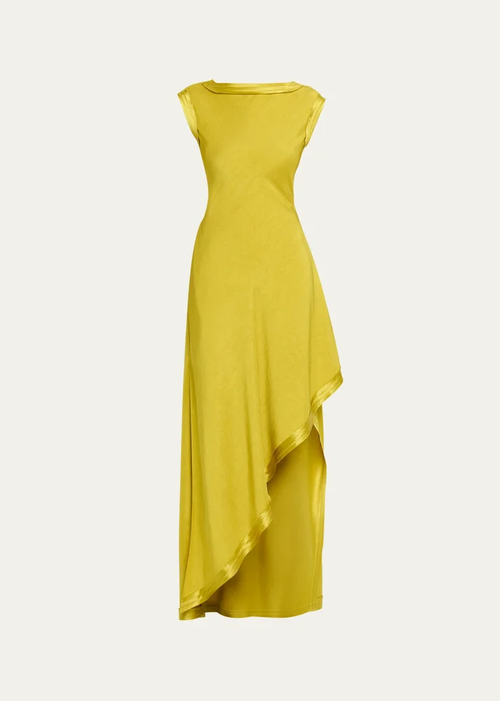 High-Neck Washed Twill Asymmetric Dress