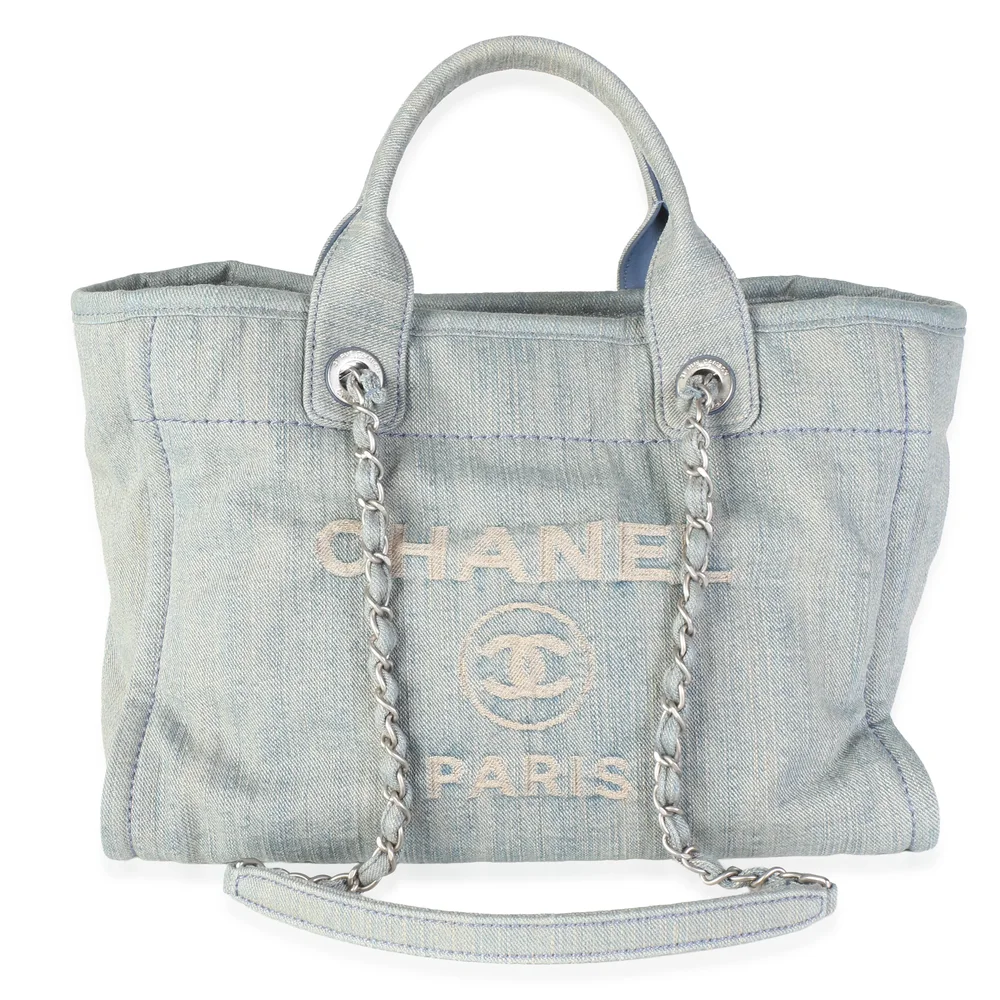 Pre-Owned Light Blue Distressed Denim Small Deauville Tote