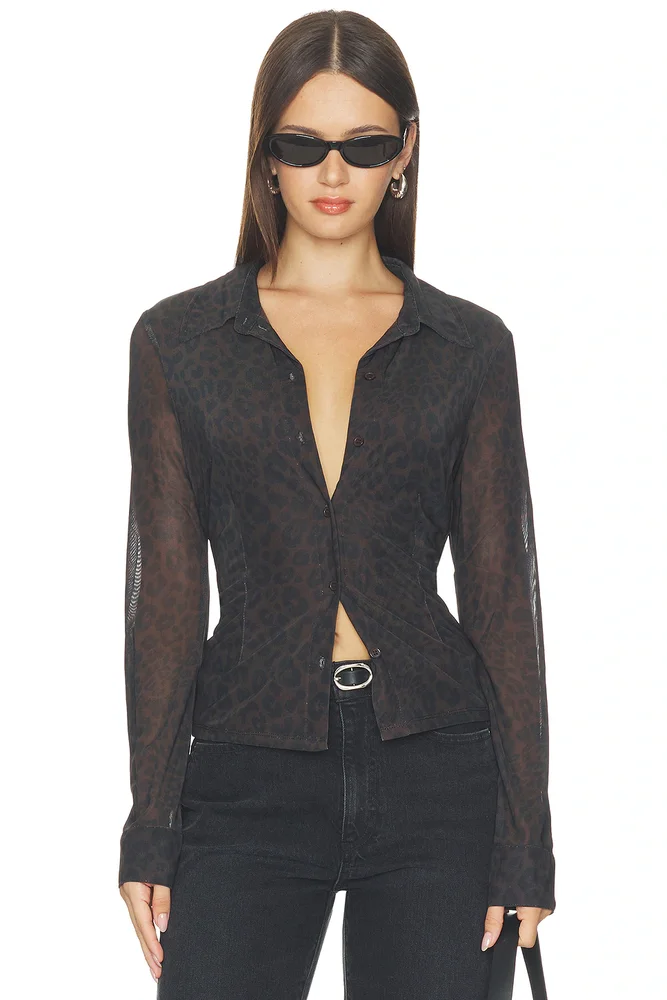 Fitted Mesh Button Down Top